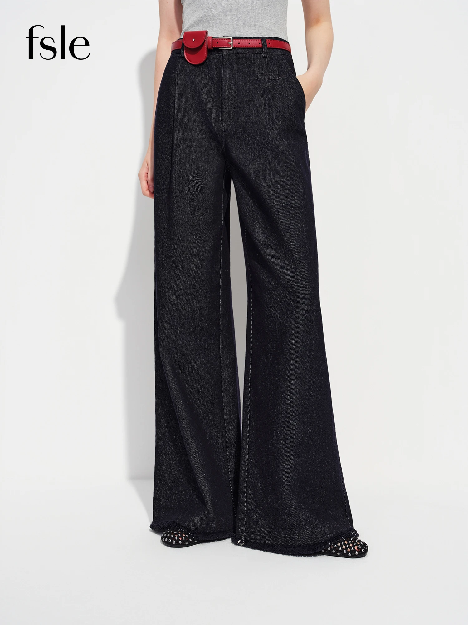 FSLE 2026 Spring Women Mid Rise Loose Fit Wide Leg Denim Pants Baggy Jeans with Free Belt Retro Relaxed Casual Chic Y2K Trousers