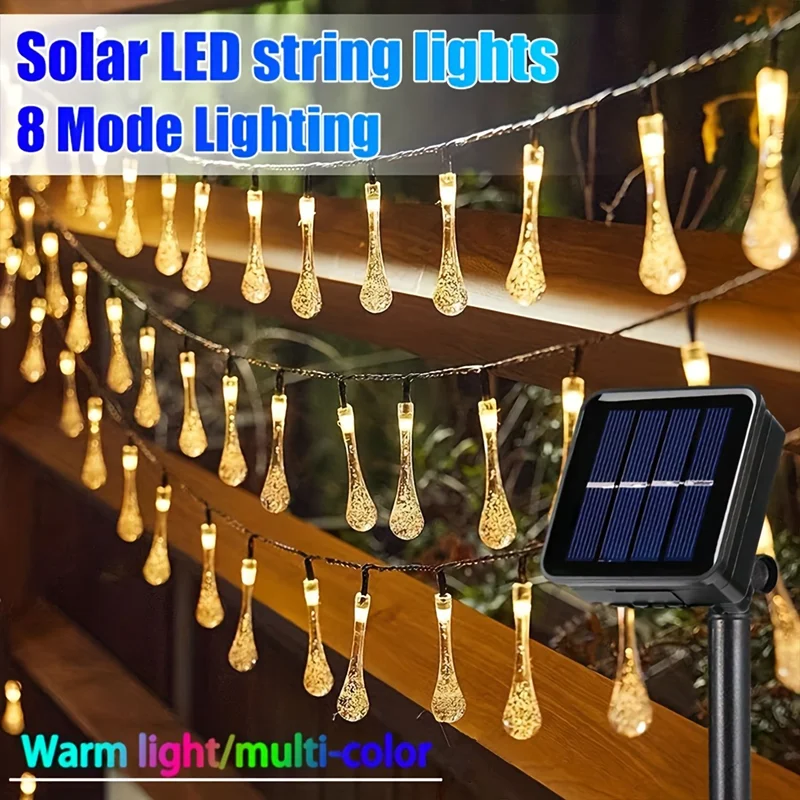 Solar String Lights Outdoor Decor Garland 5M/6.5M Water Drop Fariy Lights Christmas Wedding Birthday Party Garden 2025 Ramadan