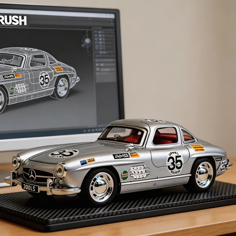 

1:32 Retro Model 300SL Latte Edition Alloy Car Pull Back Sound and Light Collector's Edition Model Boy Toys Interior Decoration