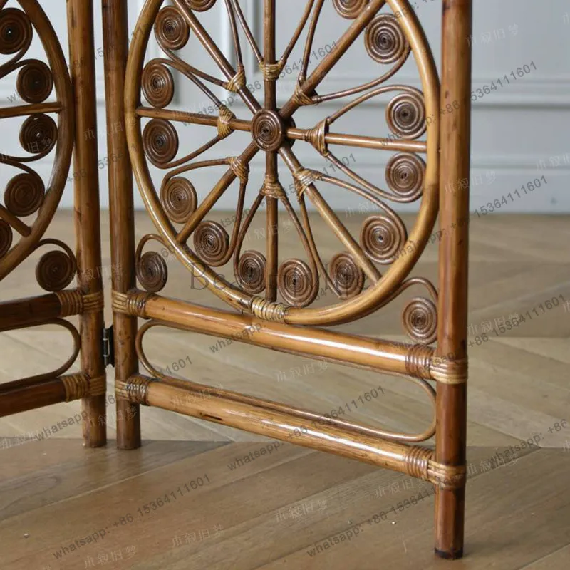 Rattan screen retro art antique style B & B hotel folding partition leisure