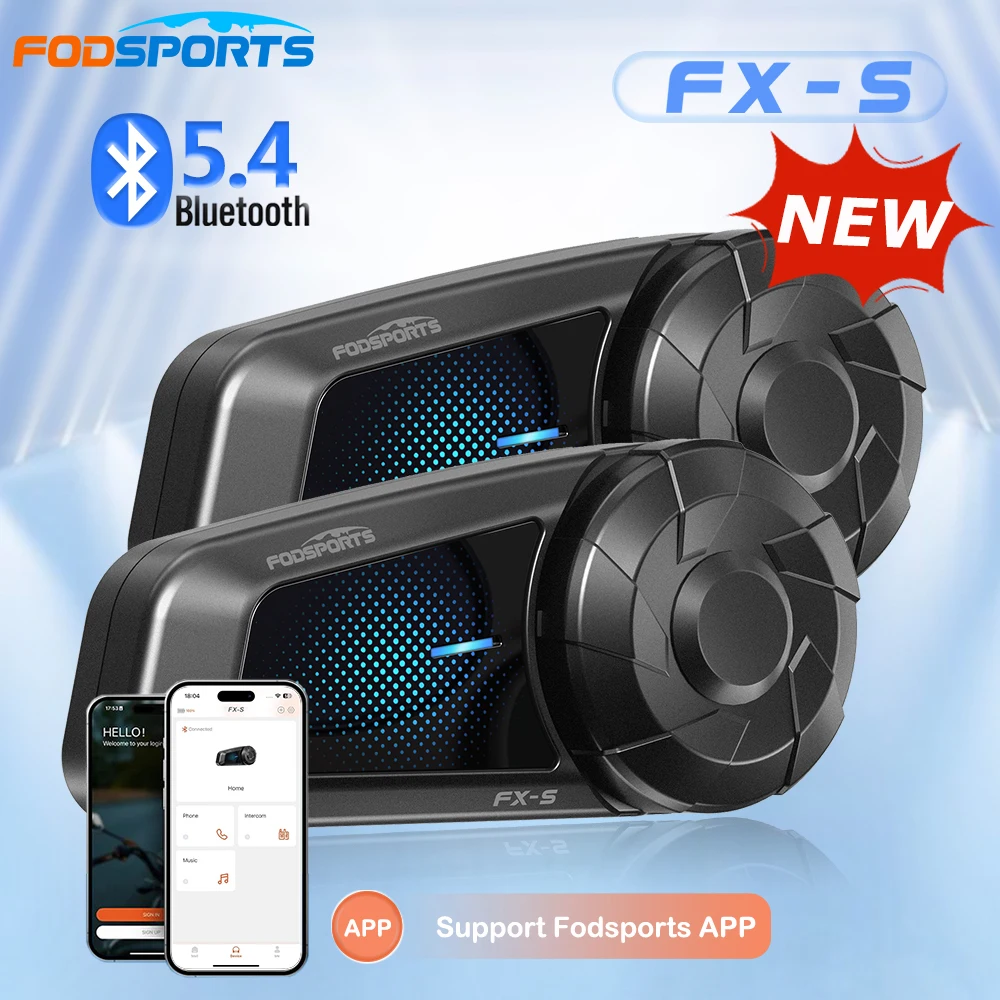 2pcs Fodsports FX-S Motorcycle Intercom BT5.4 Helmet Headset Bluetooth Moto Interphone 1000m Comunicador ,Waterproof