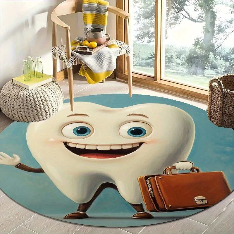 Cartoon Teeth Briefcase Flannel-printed round floor mats are slip-resistant Suitable living room bedroom terrace garden carpets