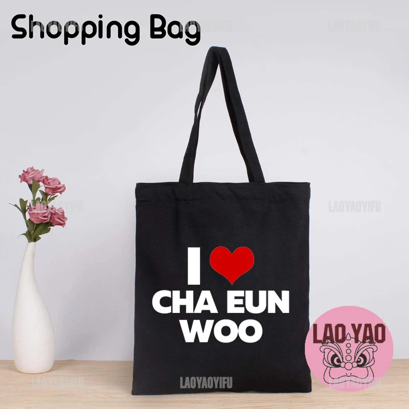 Gift Ideas Shopping Bags Women Cha Eunwoo Shopper Bag Totebag Tote Aesthetic Woman Cloth Canvas Large University Student Special