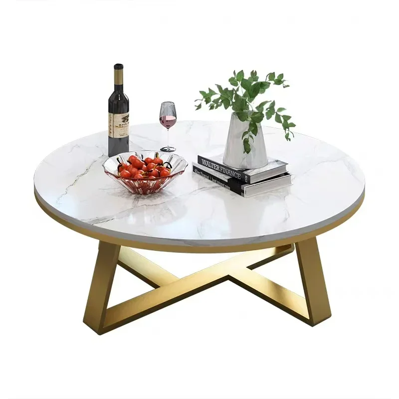 Modern Nordic Style Circular Marble Side Table Steel Coffee Table for Living Room or Dining Room for Apartment Use