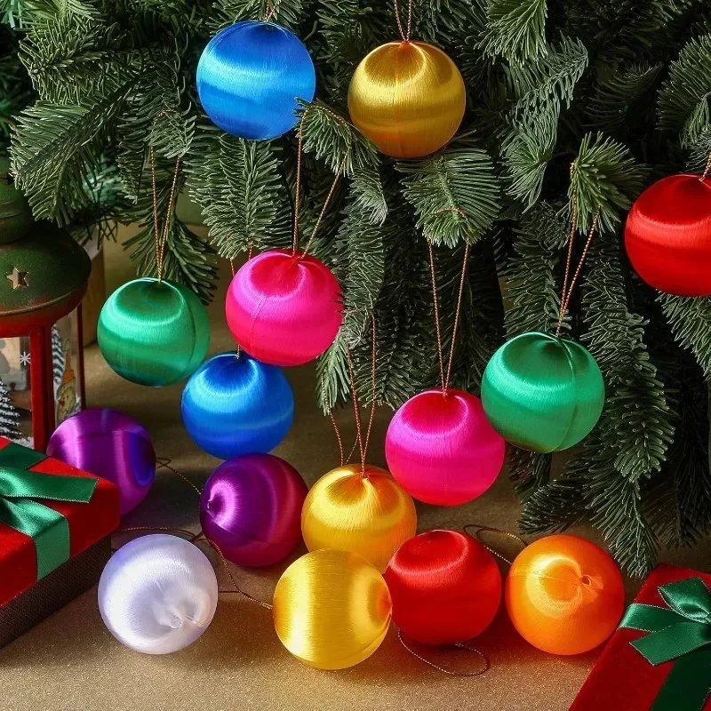 3/4/5/6cm Wire Wrapping Christmas Balls Colorful Foam Silk Thread Ball Xmas Tree Hanging Pendant Ball Party Ornaments Home Decor