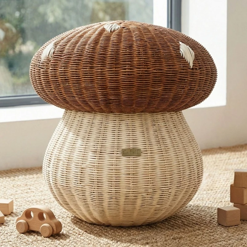 Nordic style mushroom-shaped dirty laundry basket rattan storage basket plush toy sundries storage box