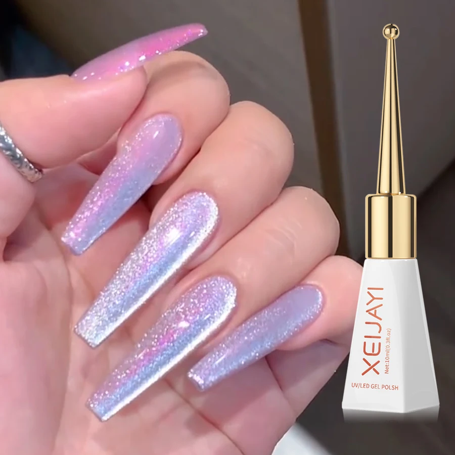 1pc 10ml Silk Nude Crystal Cat Eye Gel Polish Magnetic Nail Polish Holographic Pink Cat Eye Gel Nail Polish Gel Gel Varnish