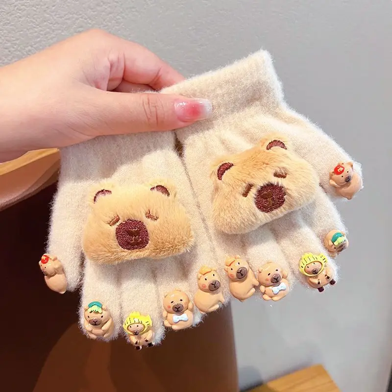 Cartoon Capibala capybara Five Finger Split Gloves Lovely Children's Winter Warm and Windproof Gloves Kid New Year Birthday Gift