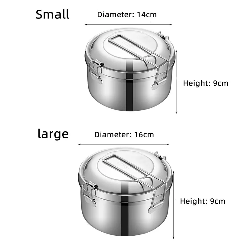 304 Stainless Steel Round Lunch Box Big-capacity 2-Layer Bento Box Separate Boxes Leak Proof Picnic Box For Students\' Canteen