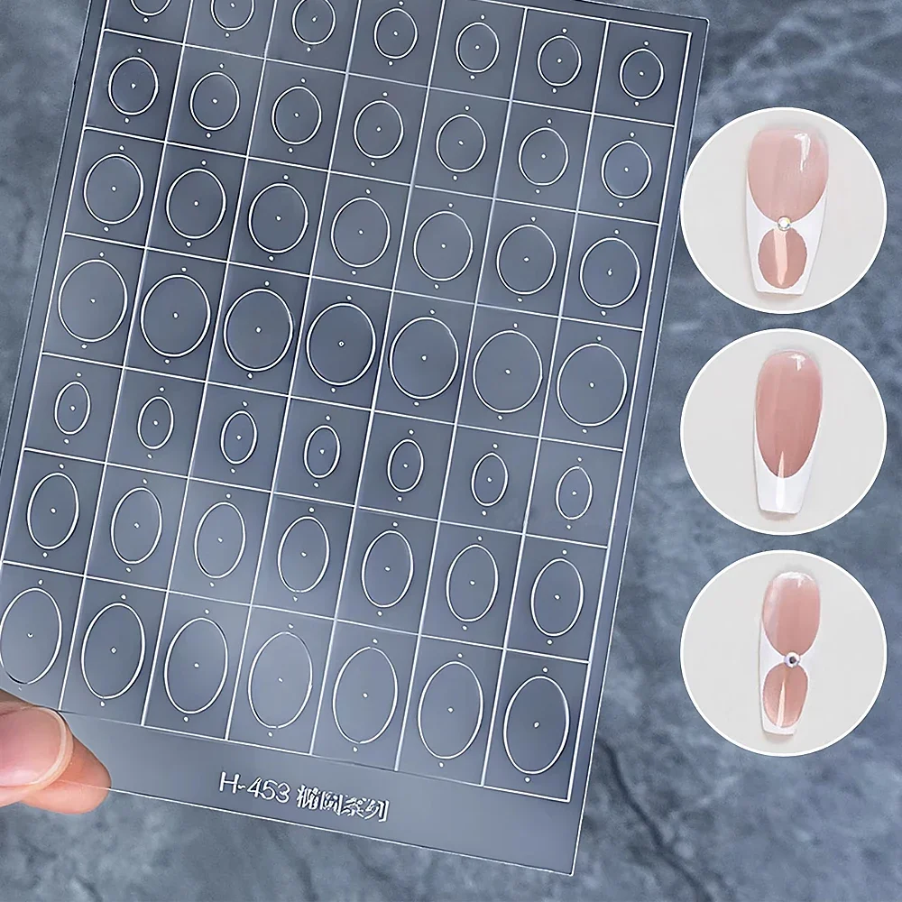 Nail Art Oval Circle French-style Transparent Hollow Stickers 3D Pat-pat Spray Painting Template Double-ring French Nail Sticker