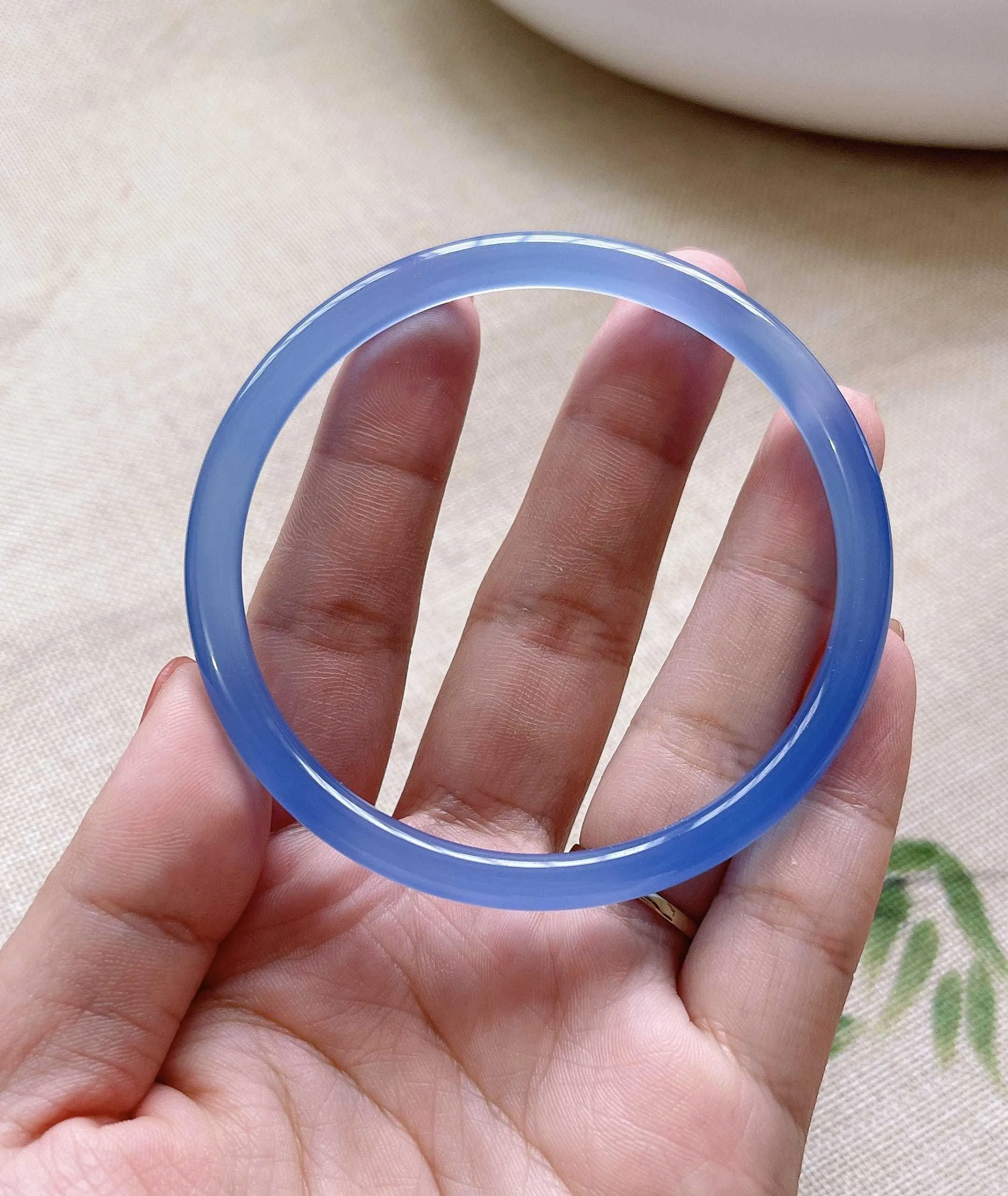 Classic Blue Round Bar Genuine Bracelet Natural Chalcedony Agate Jewelry Accessories Gift Exquisite Jade Bangles