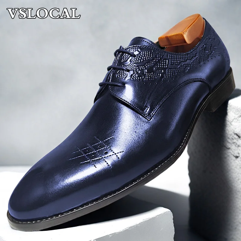 

Italian Men Shoes Black Patch & Print Derby Casual Mens Dress Formal Shoes Lace-up Wedding Office Leather Shoes For Men