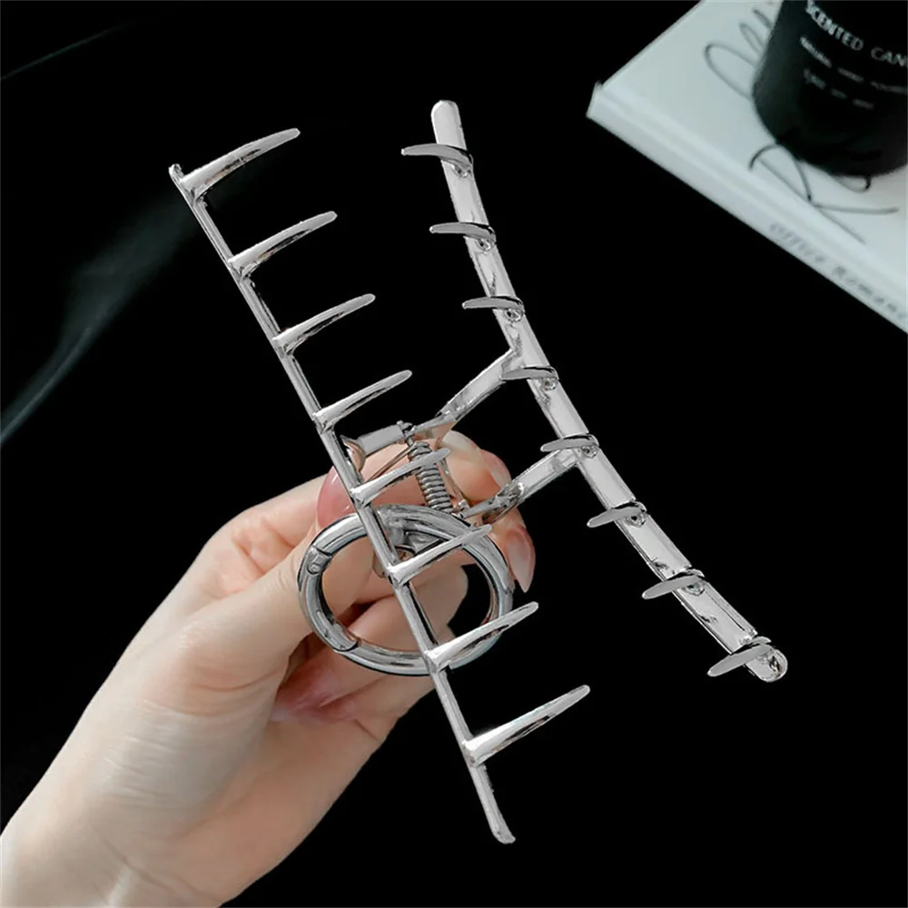 Silver Metal Large Hair Claw Clip Hollow Ladder Design for Thick Hair Back Head Updo Women Fashion Hair Accessory - view 5
