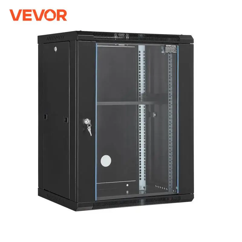 VEVOR 15U خزانة خادم مثبتة على الحائط بوزن 500 رطل كحد أقصى. حاوية رف شبكة ذات سعة تحميل مثبتة على الأرض لأجهزة A/V لمعدات تكنولوجيا المعلومات