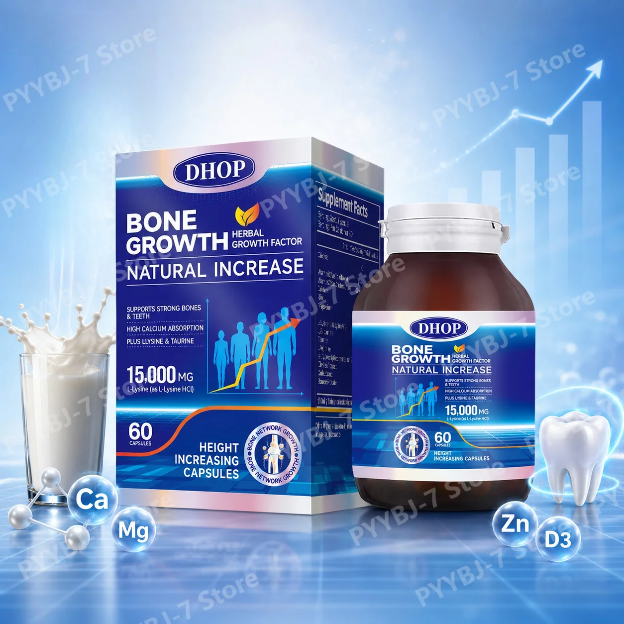 Bone Health Support Capsules with Calcium Vitamin D3 Zinc Magnesium and L-Lysine, Daily Mineral Supplement Nutritional Support