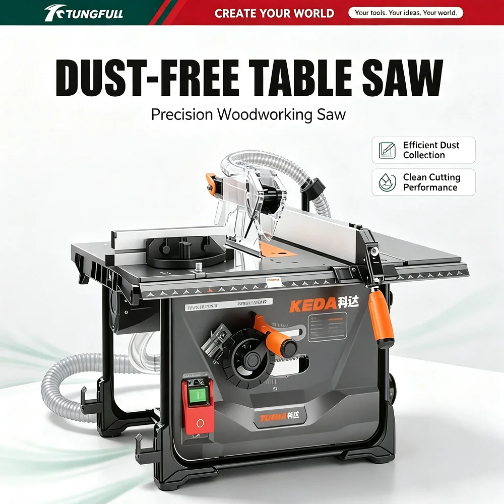TUNGFULL Dust-Free Electric Table Saw Multi-Function Woodworking Cutting Machine with Precision Lifting Miter Feature Durable