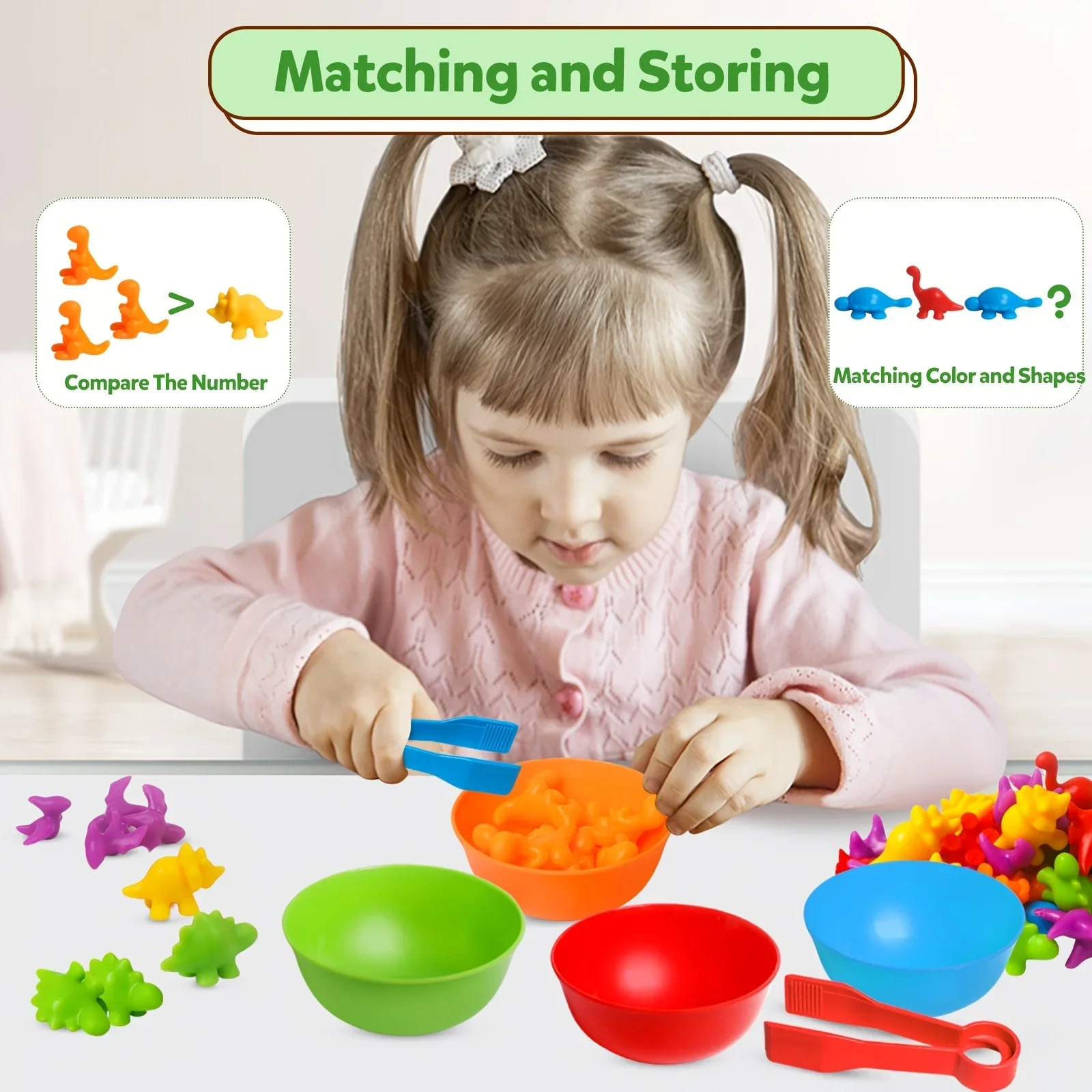 Montessori borracha macia dinossauro brinquedos, empilhamento tigela jogo Matching, cor classificação Matching aprendizagem, Sensorial Puzzle brinquedos, 1 conjunto