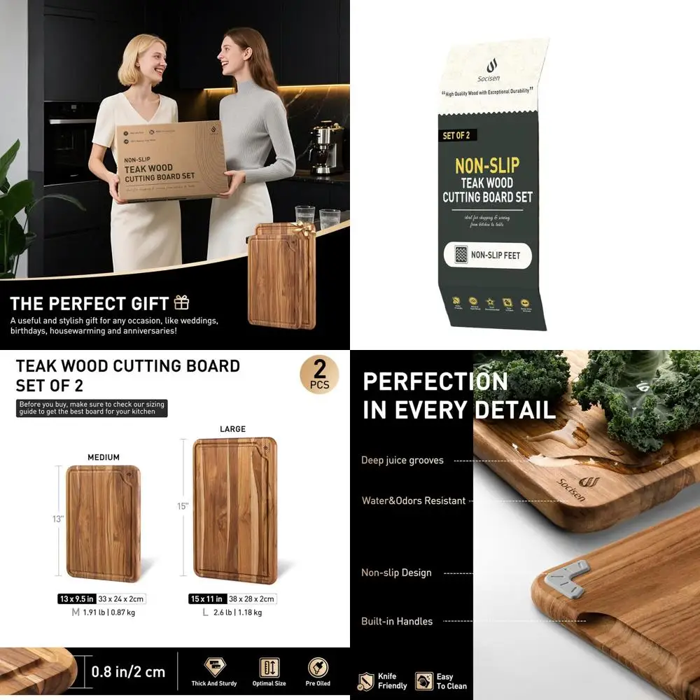 

Кухонные разделочные доски из тикового дерева — 2 упаковки бортовых досок с нескользящей функцией для использования над раковиной