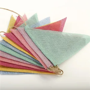 Buntes Serapilheira -Leinenfahnen, Vintage Galhardete, Happy Birthday Party, Hochzeitsdekoration, süße Bar 10 Hauptverkaufsflaggen Dekoration Jute - №9