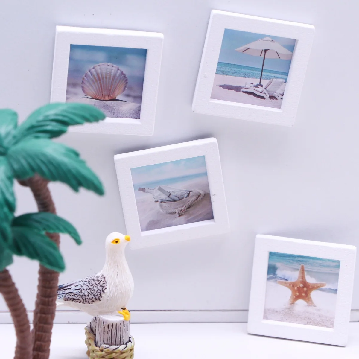 9Pcs/Set Dollhouse Mini Summer Beach Series Photo Frame BJD Wall Decoration Miniature Mediterranean Landscape Mural Ornament