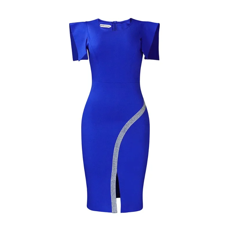 Summer Fashion Office Ladies Pencil Dress Women Elegant Round Neck Sleeveless Split Tight Dress African Women