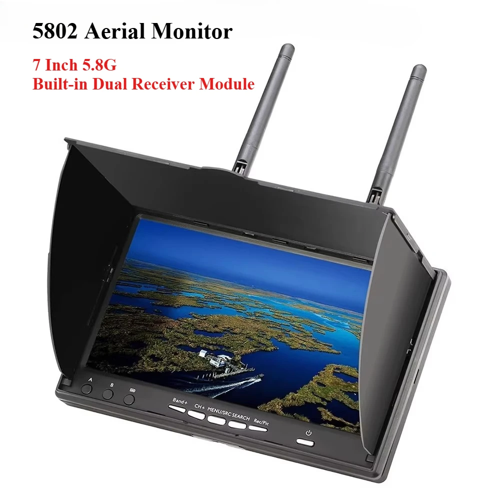 

FPV Monitor LCD5802D 5.8G Receiver 7 Inch Aerial Display Built in Receiver Dual Antenna High Brightness Low Latency FPV Display