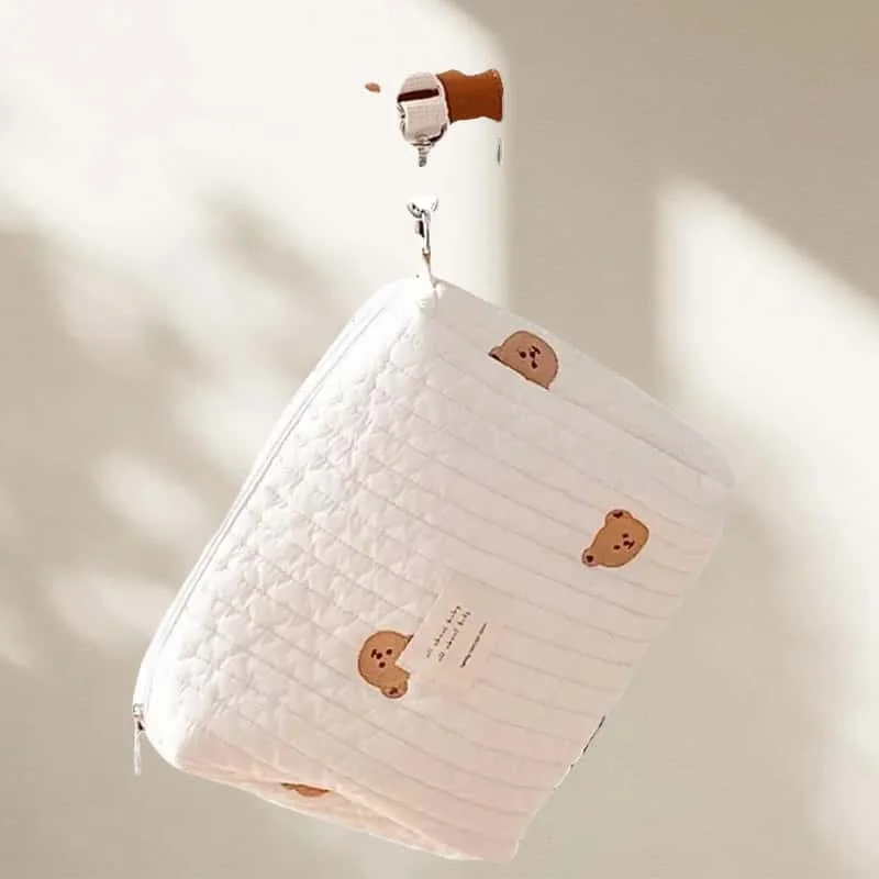 

Cotton Embroidery Diaper Bag with Zipper Portable Reusable Nappy Sanitary Pads Organizer Stroller Handbag for Baby Supplies