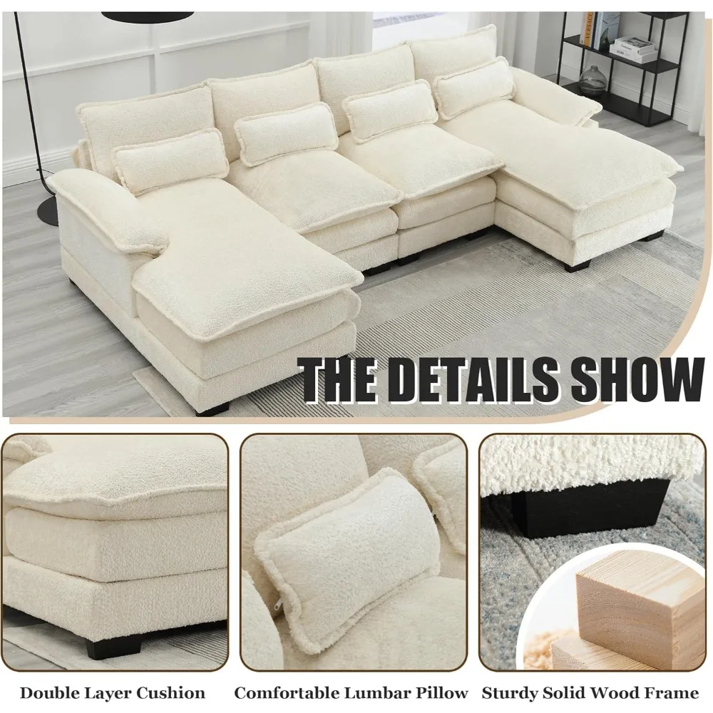 أريكة مقطعية على شكل حرف U مقاس 110 بوصة، أريكة وحدات كبيرة جدًا من الشنيل الحديث مع 4 وسائد، مجموعة أثاث من إسفنج الذاكرة مع مزدوج #6