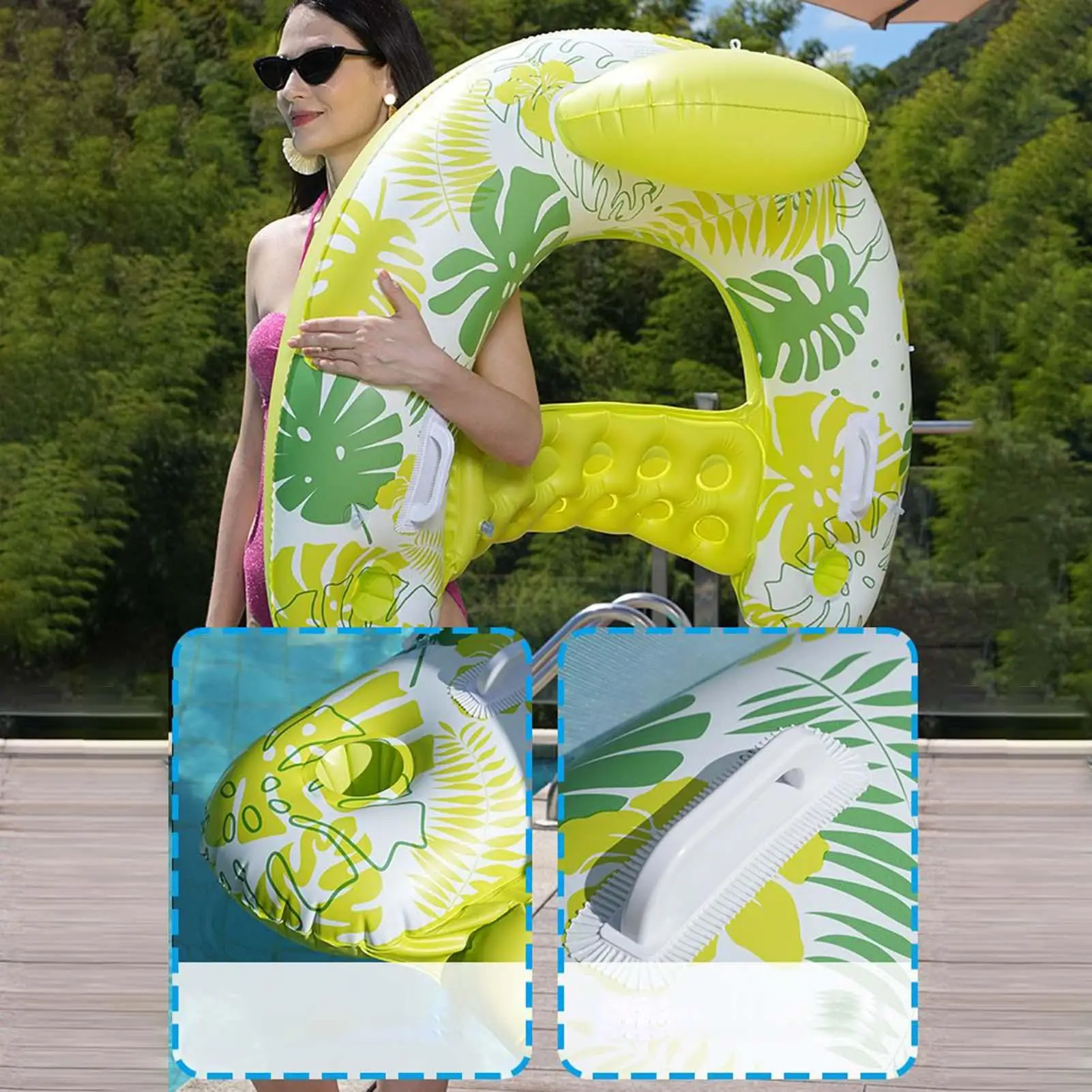 Flotteur gonflable pour piscine, avec auvent, avec porte-gobelet, radeau de natation ergonomique, chaise longue pour hommes et femmes