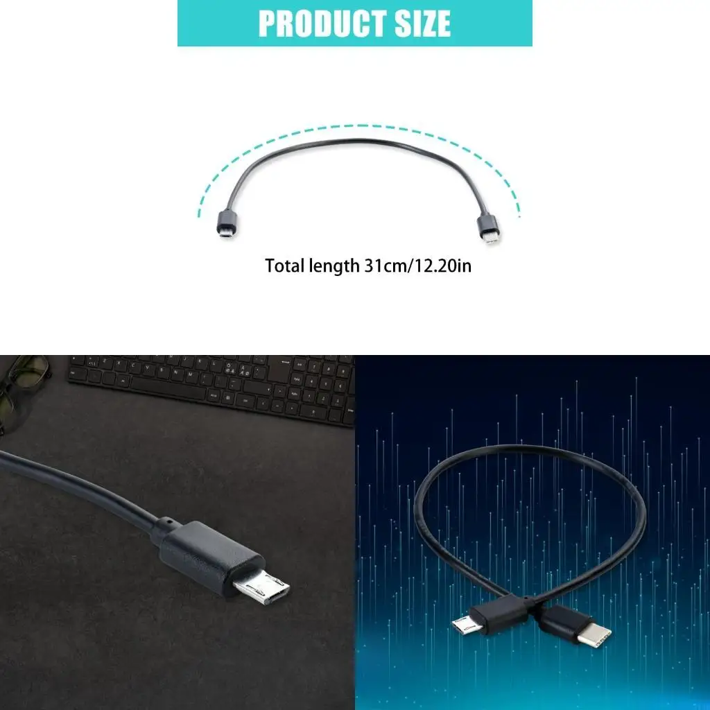 J1HD Reliability Short USB C To Micros USB Cable, Supports OTG, Fast Data And Charging Cable For Daily Use USB C Adapter Cord