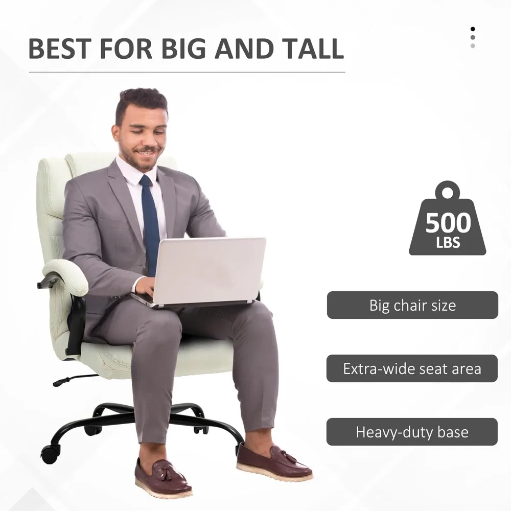 Vinsetto Silla de oficina grande y alta de 500 libras con asiento ancho, silla ejecutiva de escritorio para computadora con altura ajustable, ruedas giratorias y