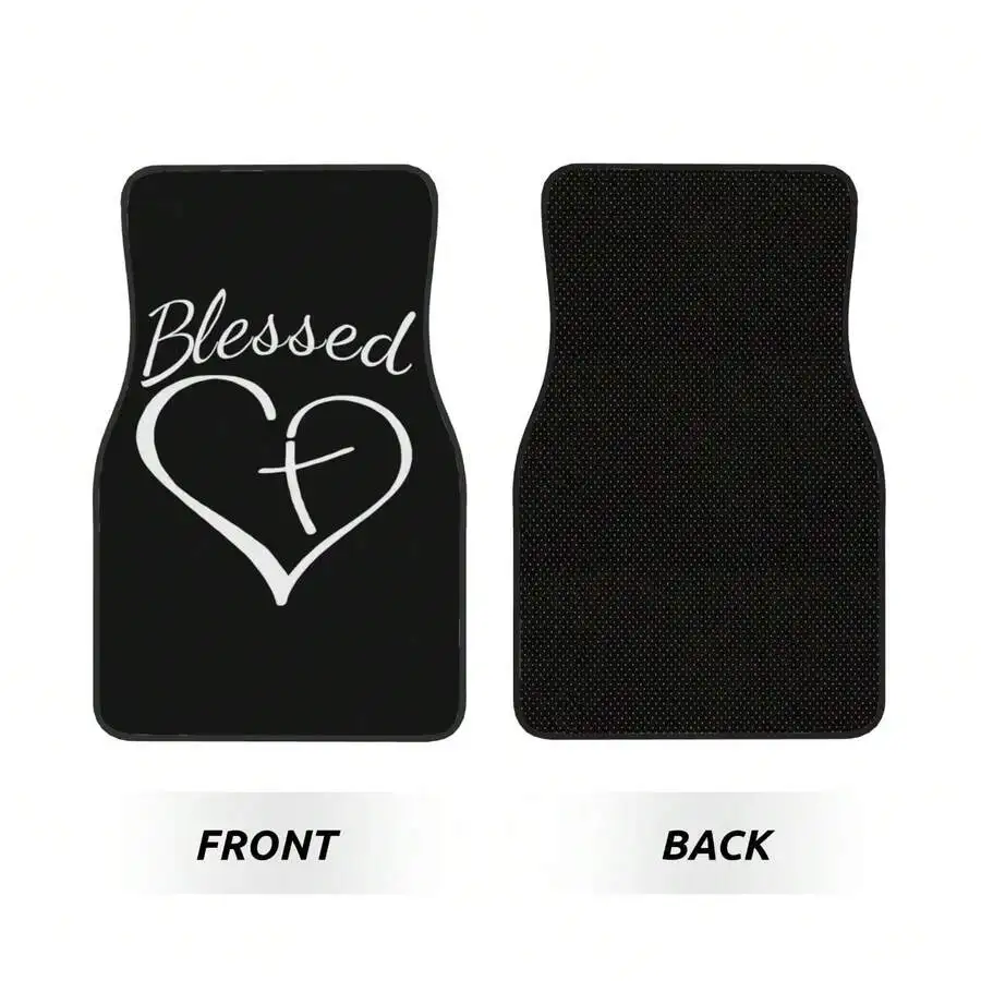 4pcs Set Of Heart-Patterned Front And Rear Car Floor Mats With Blessing Letter, Suitable For All Season, Anti-Slip,