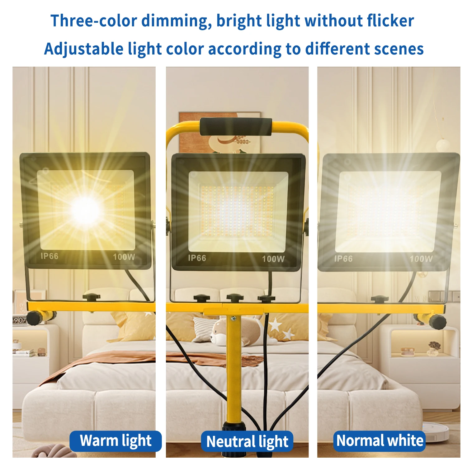 Portable LED Work Light 30000 Lumen with 3 Color Modes Adjustable Foldable Tripod Stand IP66 Waterproof for Outdoor Use