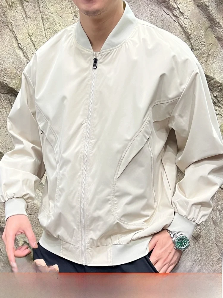 

American Functional Sle Men's Pure Color 3D Tailored Baseball Collar Casual Jaet Coat Tidy And Sli Autumn Wear