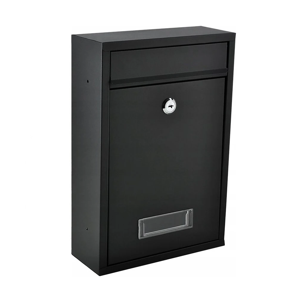 Wall Mounted Locking Mailbox With Key Black Iron/Steel Box Without Handle