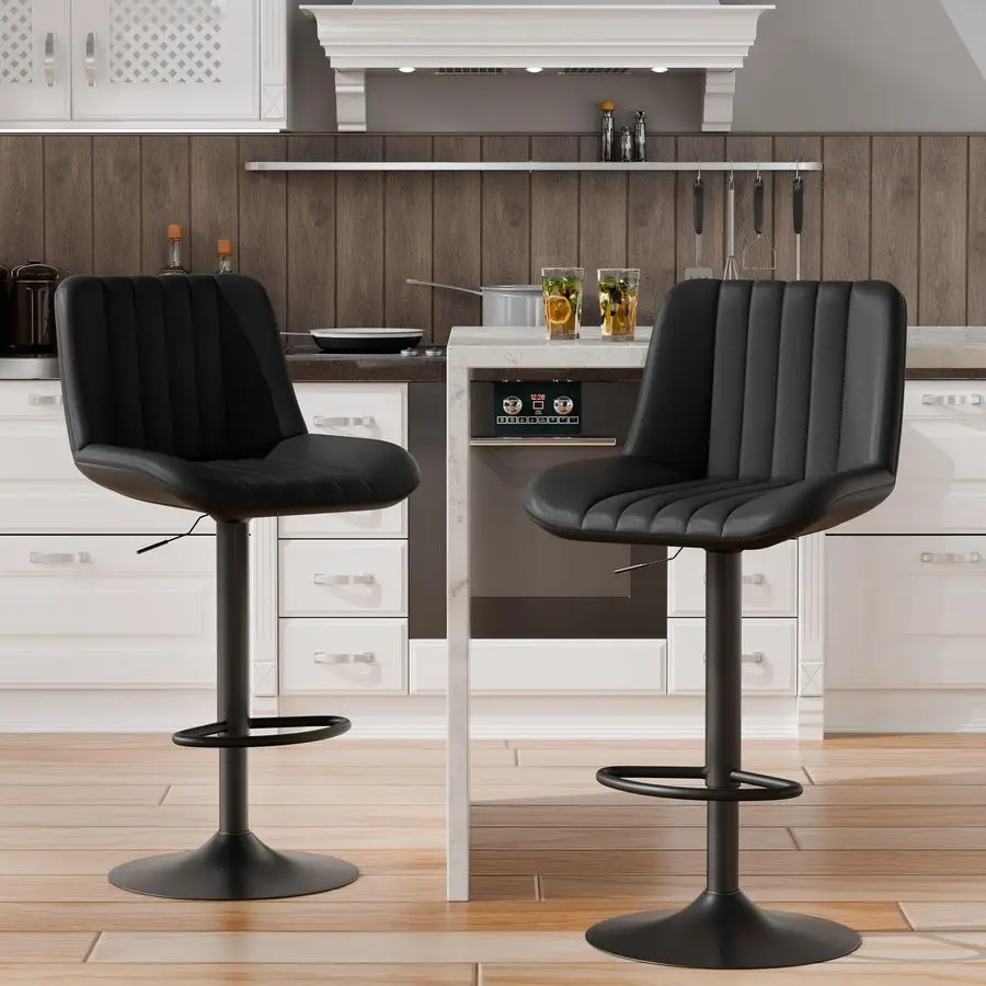 

Swivel Bar Stools Set of 2, Adjustable Faux Leather Upholstered Swivel Counter Stools, Armless Bar Height Island Chairs with Ba