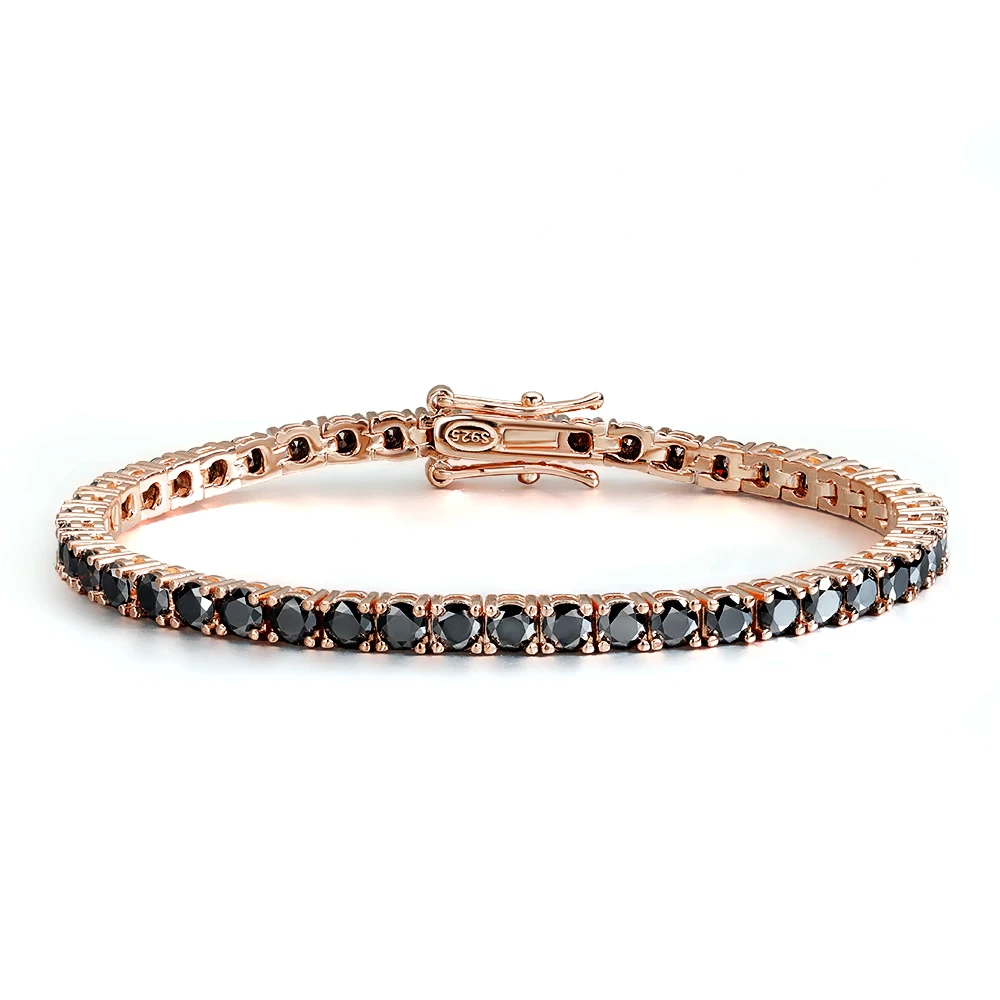 EWYA VIP 사용자 정의 링크 1pc 17cm 4mm 풀 블랙 모이사나이트 팔찌 S925 로즈 골드 도금