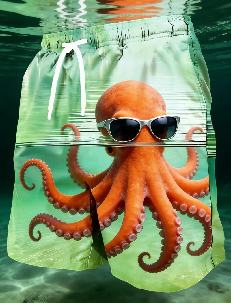 

Мужские уникальные забавные пляжные шорты с морским принтом - повседневные шорты с принтом осьминога, акулы, черепахи и пингвина для повседневной летней носки