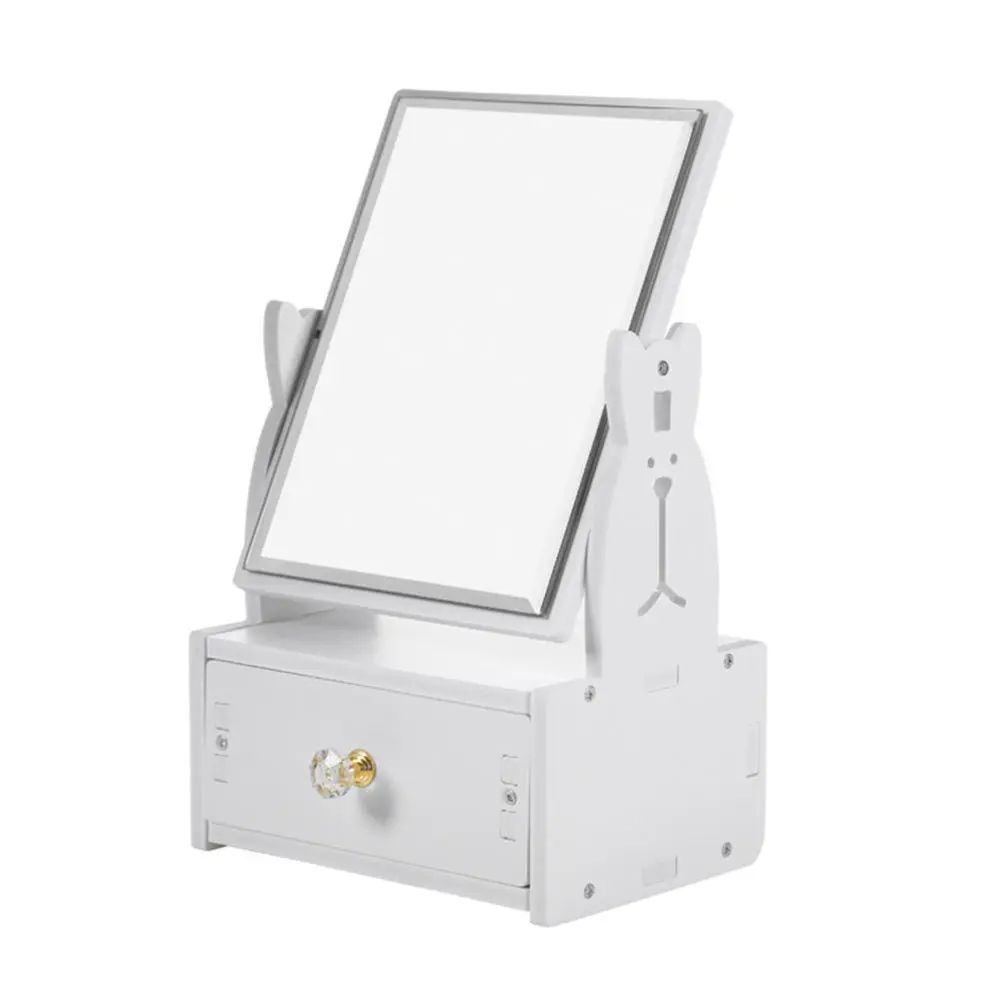 Lovely Vanity Mirror Desktop Makeup Mirror with Drawer Turnable 360 Degrees Exquisite Crystal Handle for Jewelry Hair
