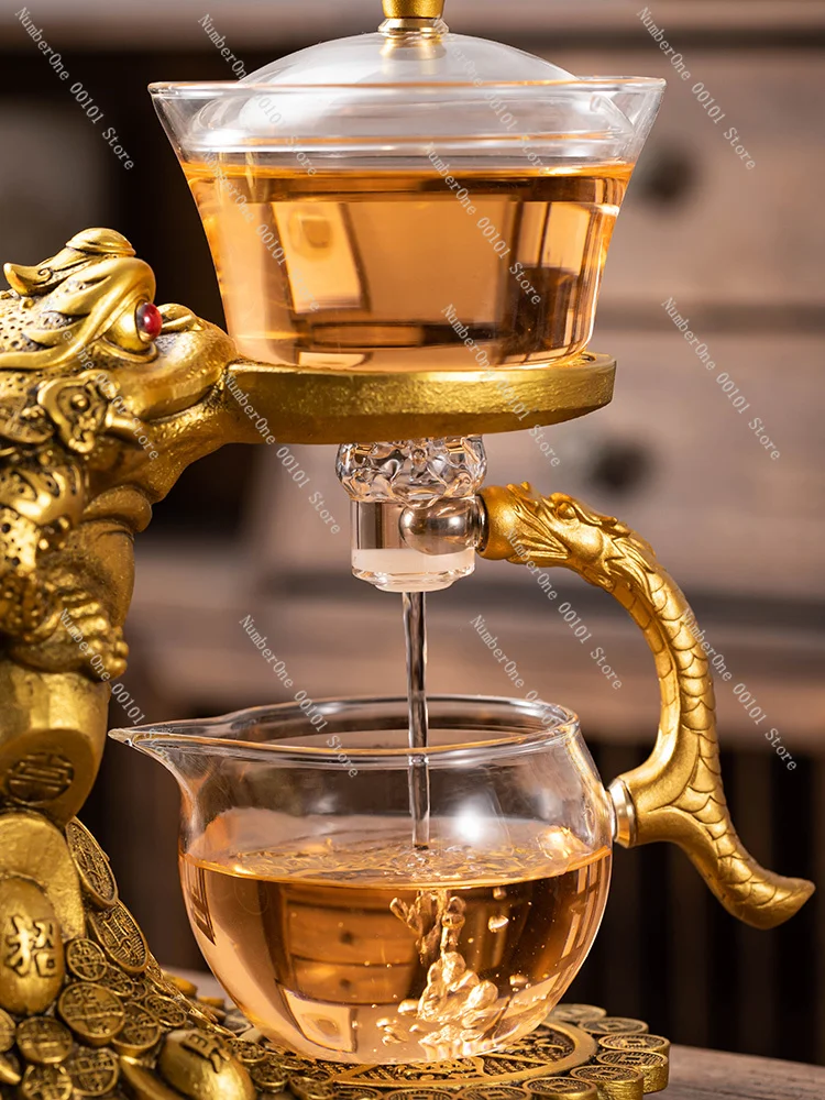 Golden Toad Glass Automatic Tea Set Household Lucky Treasure Lazy Tea Brewer Kung Fu Tea Set Creative Teacup