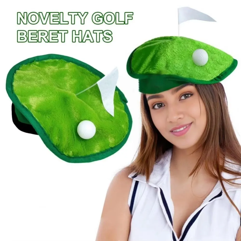 

Unisex Headwear 30cm Golf Themed Hat Green Playful Golf Beret Unique Golfs Flag Golf Ball Decorations Hat Costume Parties