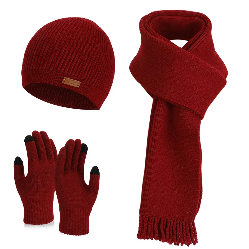 Adults 3Pcs Set Hat Scarves Women Men Winter Warm Knit Set Beanie Hat Scarf Touch Screen Gloves Soft Cozy Full Windproof