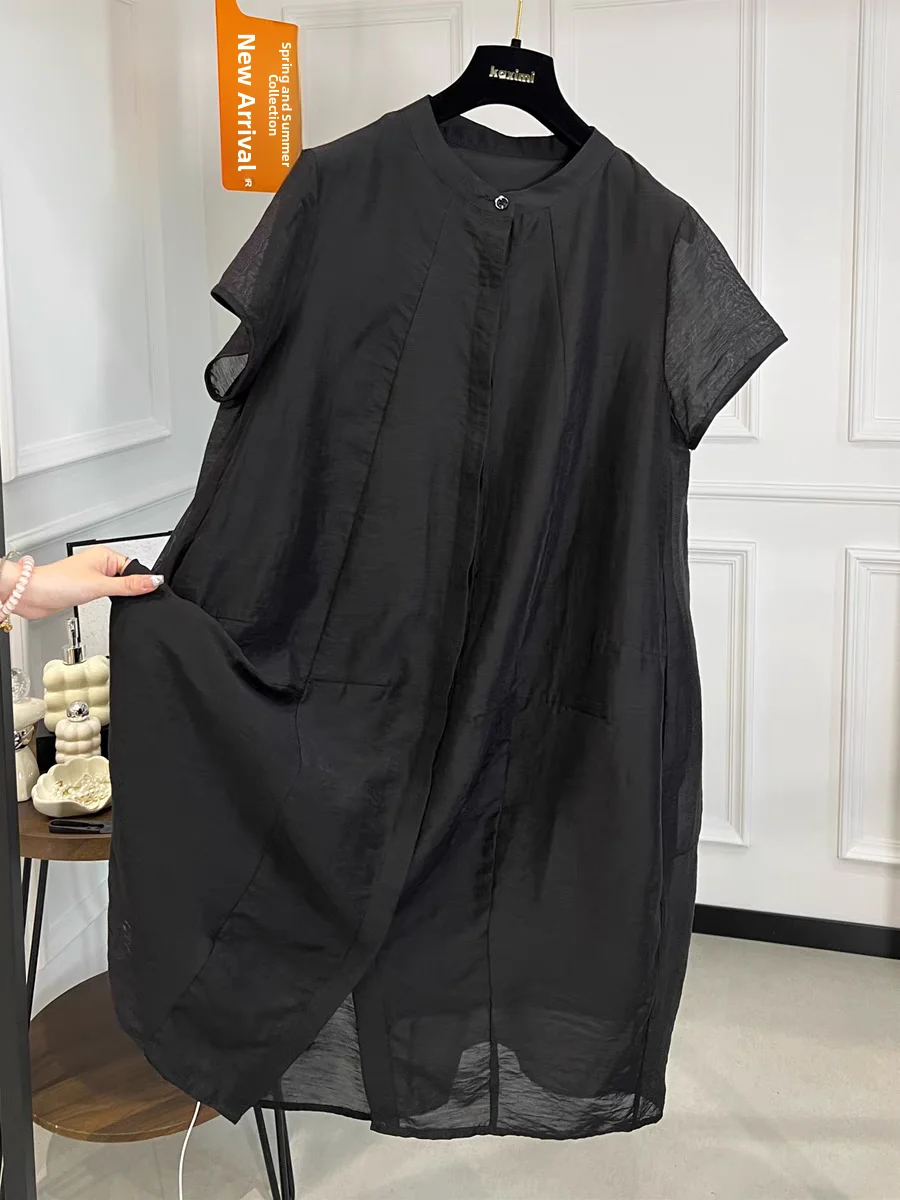 Ele ort Sve irt Dr Women's Loose Casual Summer Dr plus Size A-Line Midi Dr Artistic Sle round Ne