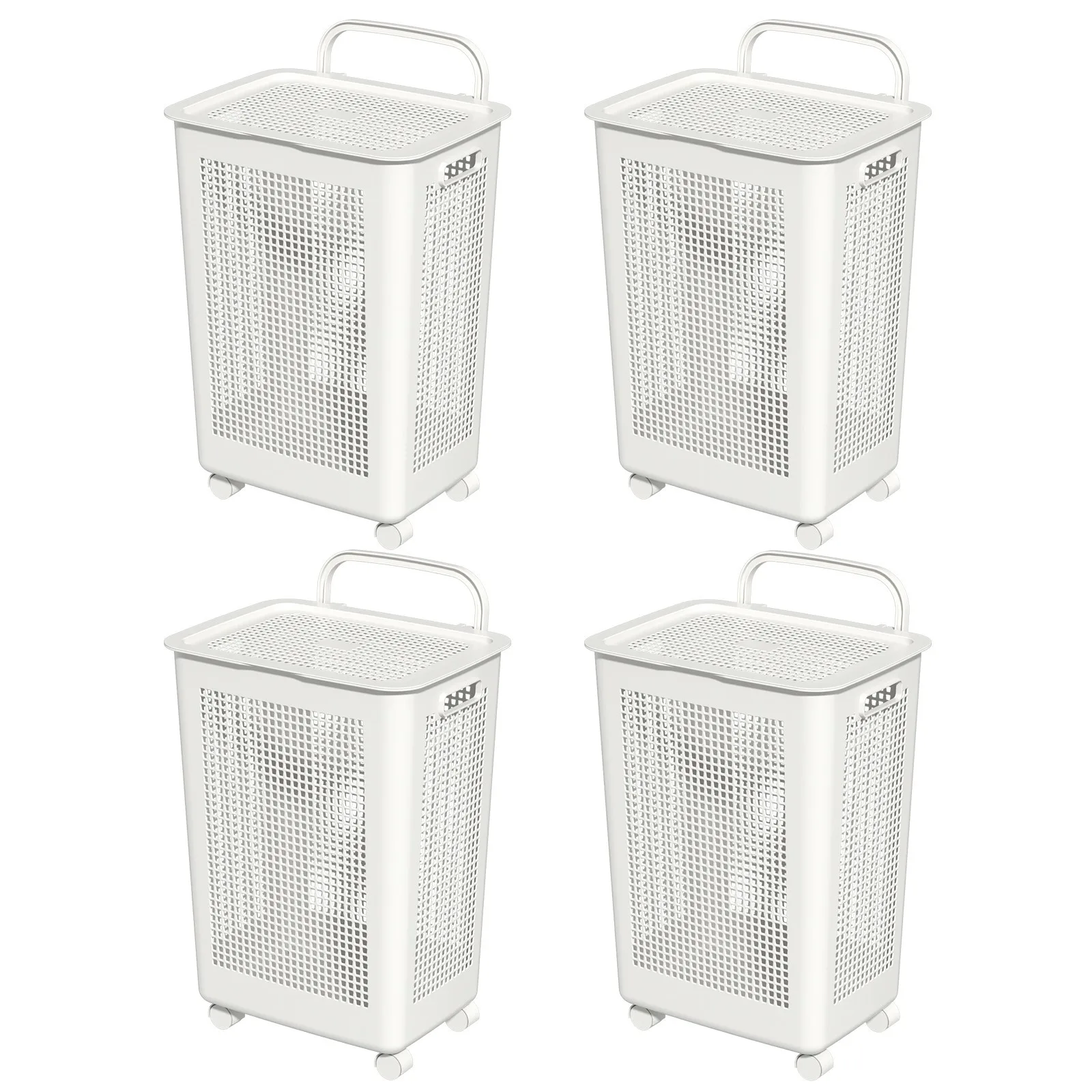

4-Pack Rolling Laundry Hamper with Lid, 65L Capacity, Wheeled Storage Basket