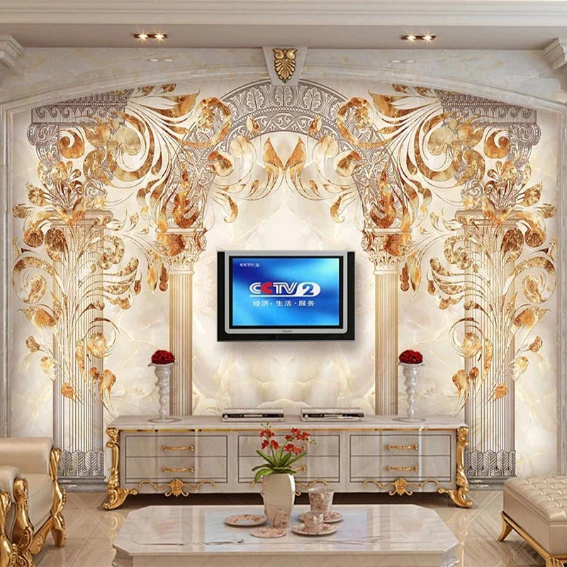 

Custom 3D Mural Wallpaper Marble European Style Arch Roman Column Living Room TV Background Wall Painting Papel De Parede Fresc