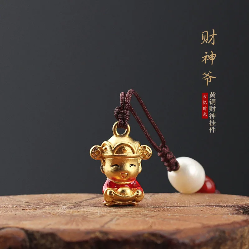 

Chinese Style Brass God of Wealth Mobile Phone Hanging Rope Keychain Bag Decoration