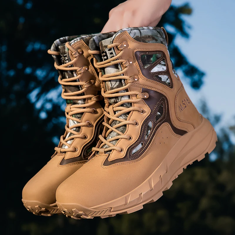 Men Large Size Outdoor Hiking Combat Boots, Anti-slip Wear-resistant Training Camping Trekking Footwear