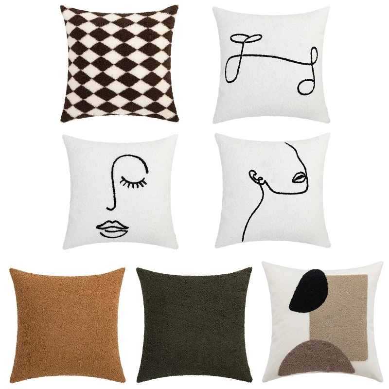 Nordic Throw Pillow for Case Line Drawing Abstract Face Tufted Square Cushion Co Dropsale