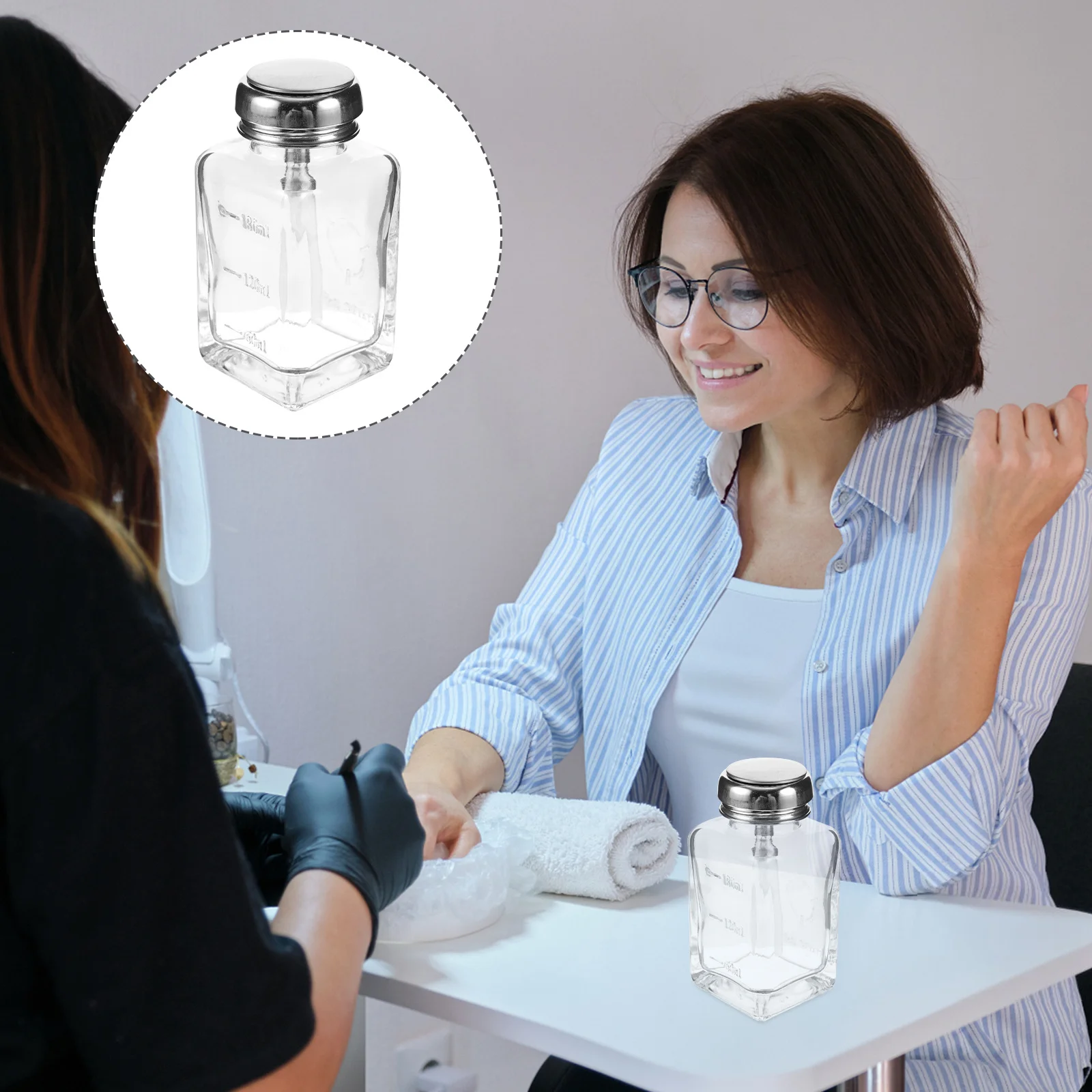 Klarglas-Pumpflasche, leerer Behälter, transparenter Spender, Nagellackentferner, Presspumpe, auslaufsichere Flüssigkeitsflasche