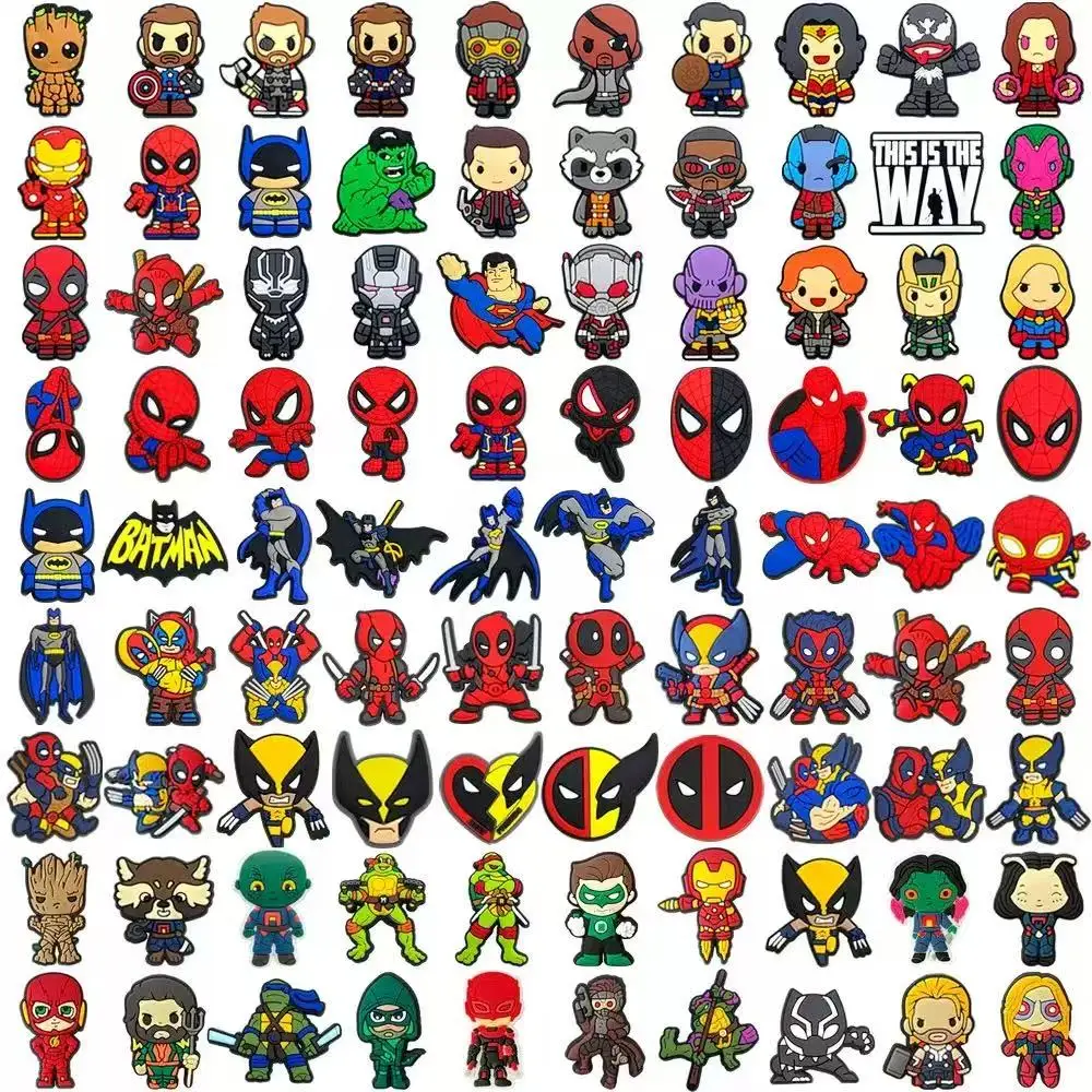 Mesuca 20-200pcs Mixed Cartoon Hero Shoe Charms PVC Clog Decor DIY Shoe Accessories Boys Kids Party Favors
